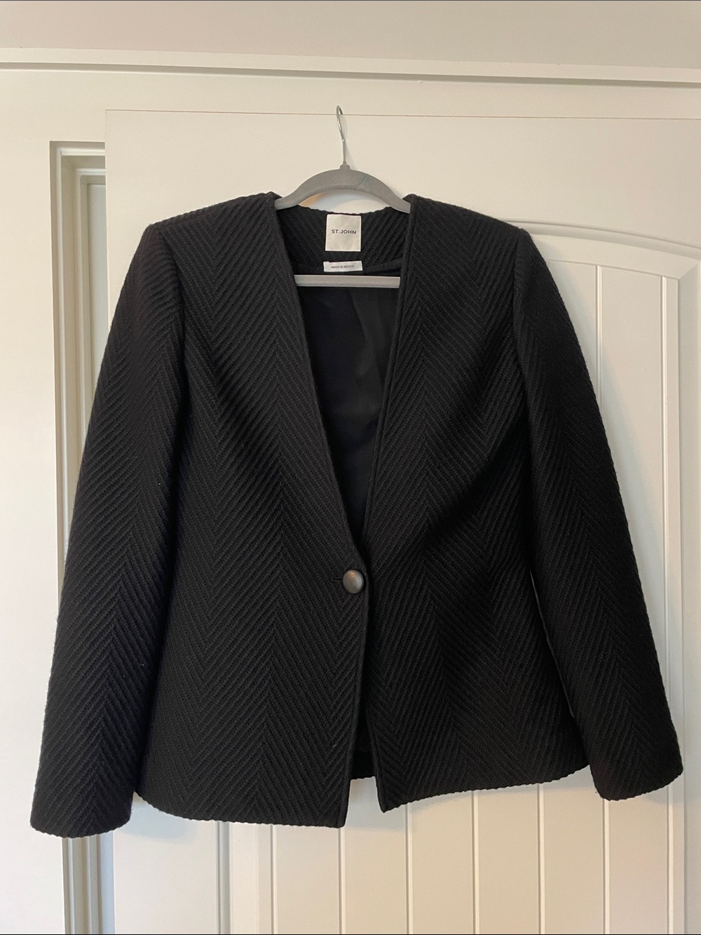 St. John Black Chevron Knit Single-Button Blazer
